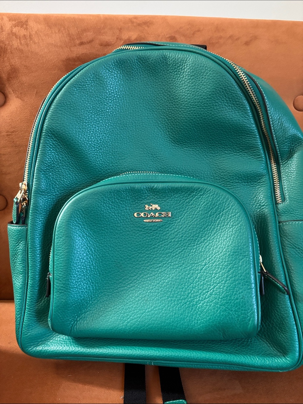 Coach Teal Pebbled Leather Backpack with Gold Hardware